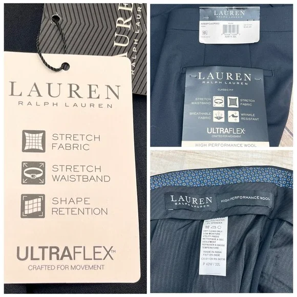 Ralph Lauren BLACK LABEL Wool Pleated Cuffed Pants UltraFlex Classic Fit 42x32 - Picture 7 of 7